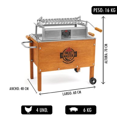 CAJA CHINA MEAT MASTER MADERA JUNIOR + PARRILLA LEVADIZA + ATIZADOR CARBON - 2