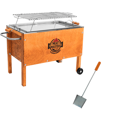 CAJA CHINA MEAT MASTER MADERA PREMIUM MEDIANA + PARRILLA VARILLAS INOX + PALA CARBONERA - 1
