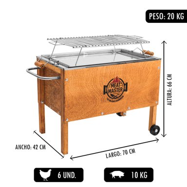 CAJA CHINA MEAT MASTER MADERA PREMIUM MEDIANA + PARRILLA VARILLAS INOX + PALA CARBONERA - 2
