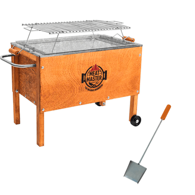 CAJA CHINA MEAT MASTER MADERA MEDIANA + PARRILLA VARILLAS + FUNDA + PALA CARBONERA - 1