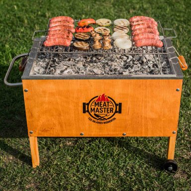 CAJA CHINA MEAT MASTER MADERA MEDIANA + PARRILLA VARILLAS + FUNDA + PALA CARBONERA - 6