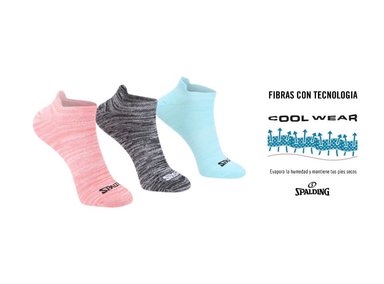 SPALDING CALCETINES CORTOS TURQ/CORAL/NEGRO 35-39 TRIPACK