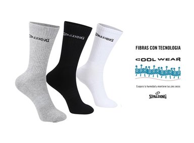 TRIPACK CALCETINES SPALDING BLANCO/NEGRO/GRIS LARGOS 35-39