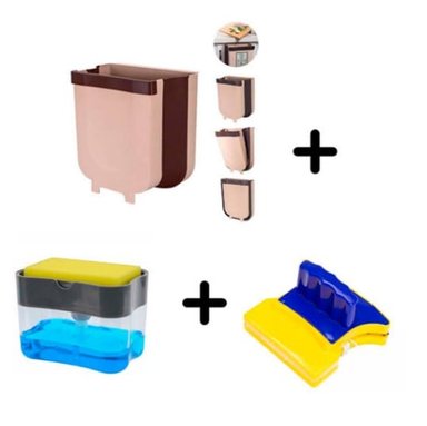 TACHO PLÁSTICO LIMPIAVIDRIOS + DISPENSADOR DE BASURA COMBO HOGAR