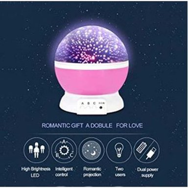 LAMPARA PROYECTOR ESTRELLAS LUNAS GIRATORIO ROSADO