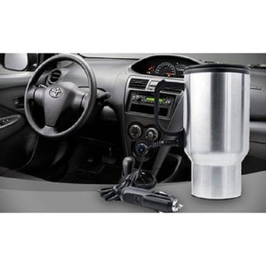 TAZA MUG ELECTRICO DE ACERO CALENTADOR PARA AUTO PLATEADO