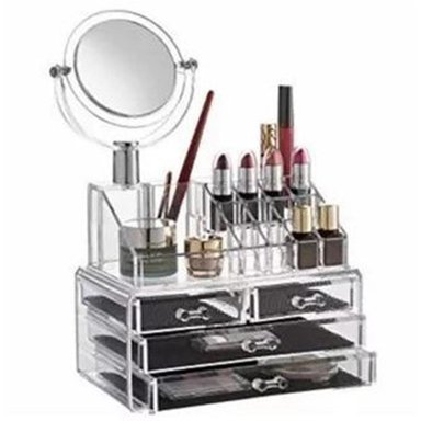 ORGANIZADOR MULTICOLOR MAQUILLAJE COSMÉTICOS ACRÍLICO CON ESPEJO