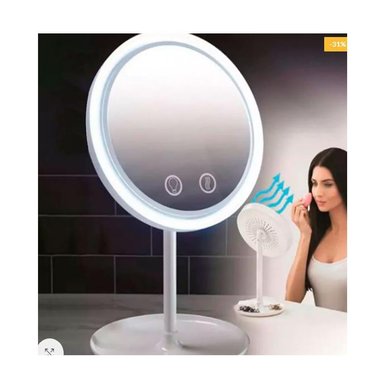 ESPEJO 3 EN 1 DE MAQUILLAJE DE LED + VENTILADOR Y UN DE AUMENTO X5