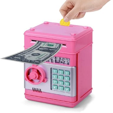 ALCANCIA CAJA FUERTE ELECTRONICA DE MONEDAS Y BILLETES - ROSADO