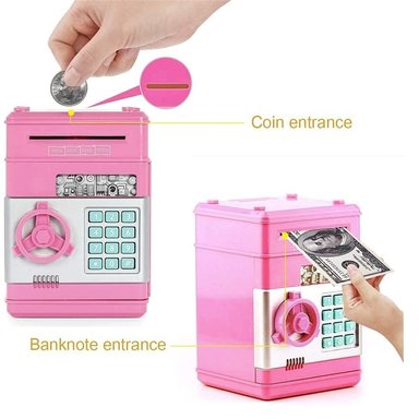 ALCANCIA CAJA FUERTE ELECTRONICA DE MONEDAS Y BILLETES - ROSADO - 2