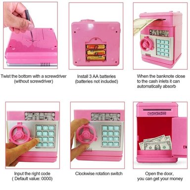 ALCANCIA CAJA FUERTE ELECTRONICA DE MONEDAS Y BILLETES - ROSADO - 3
