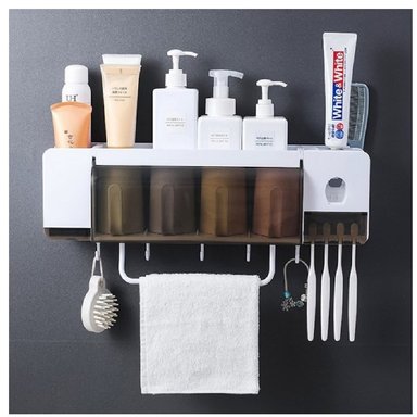 DISPENSADOR MULTICOLOR AUTOMATICO PASTA DENTAL PORTA CEPILLOS DIENTES 4 TAZAS