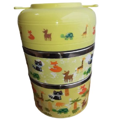 LONCHERA AMARILLO LOCNHERA PORTÁTIL INFANTIL FIAMBRERA 3 CAPAS TÉRMICO AISLADO - 3