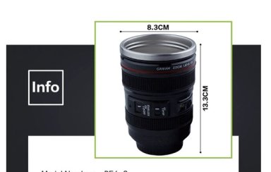 TAZA MUG NEGRO LENTE FOTOGRAFICO CON TAPA NORMAL CALIDAD