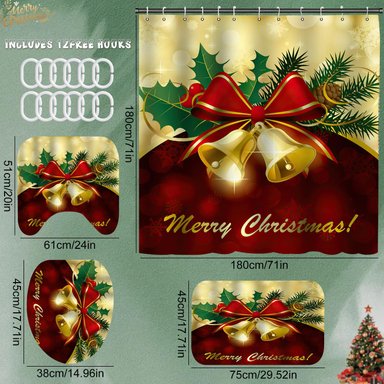 JUEGOS DE BAÑO CORTINA DUCHA NAVIDEÑAS 4 PIEZAS DECORACIÓN FESTIVIDAD - 2