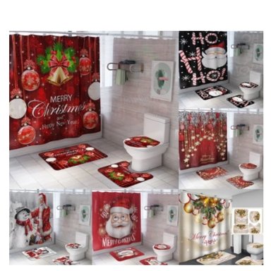 JUEGOS DE BAÑO CORTINA DUCHA NAVIDEÑAS 4 PIEZAS DECORACIÓN FESTIVIDAD - 4