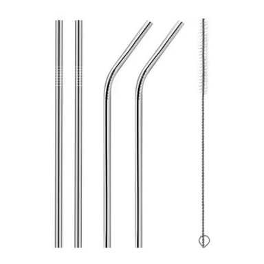 PACK 5 ACCESORIOS COCINA PLATEADO PAJITAS SORBETES REUTILIZABLE ECOLOGICAS CEPILLO LIMPIEZA