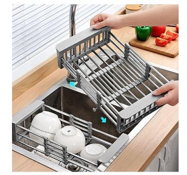 ESCURRIDOR GRIS RETRACTIL PLATOS COCINA ACERO INOXIDABLE