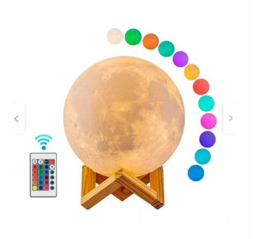 LÁMPARA LUNA CON CONTROL LUZ LED COLORES RECARGABLE CON BASE