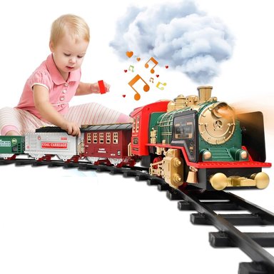 TREN MARRON ELECTRICO CLASICO BOTA HUMO LUMINOSO NAVIDAD 19 PZAS