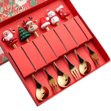 JUEGO DE CUBIERTOS DORADOS 6 PIEZAS CUCHARAS Y TENEDORES DE NAVIDAD - 2