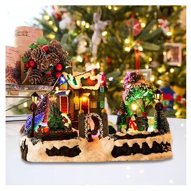 VILLA ALDEA NAVIDEÑA MUSICAL LED ADORNO PATINADORES GIRATORIOS