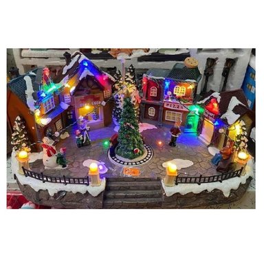 VILLA CIUDAD NAVIDEÑA ANIMADA MUSICAL LUMINOSO PAPÁ NOEL CON TRINEO