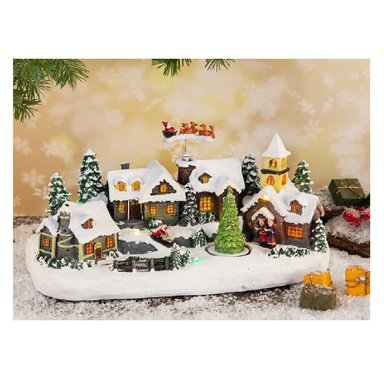 VILLA NAVIDEÑA PUEBLO LUMINOSO MUSICAL IGLESIA Y ÁRBOL GIRATORIO