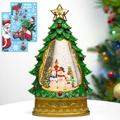 ÁRBOL NAVIDEÑO LÁMPARA MUSICAL DE AGUA MODELO MUÑECOS DE NIEVE
