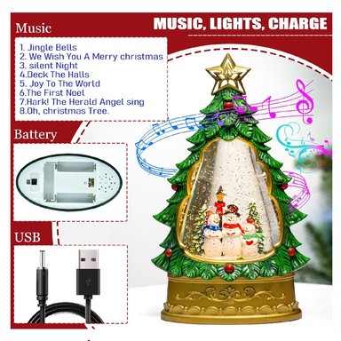 ÁRBOL NAVIDEÑO LÁMPARA MUSICAL DE AGUA MODELO MUÑECOS DE NIEVE - 2