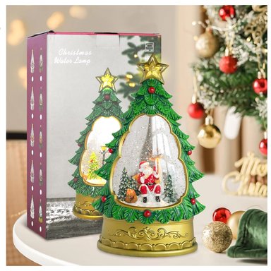 ÁRBOL NAVIDEÑO LÁMPARA MUSICAL DE AGUA MODELO PAPA NOEL Y CIERVO