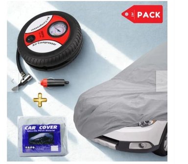 PACK COBERTOR FUNDA PARA AUTO L CON INFLADOR DE LLANTAS
