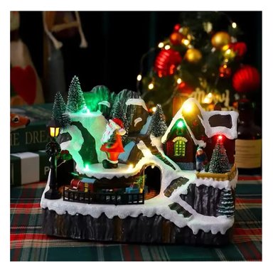 VILLA NAVIDEÑA PAPA NOEL Y TREN GIRATORIOS ANIMADOS LUZ LED - 2