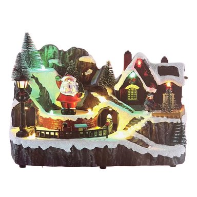 VILLA NAVIDEÑA PAPA NOEL Y TREN GIRATORIOS ANIMADOS LUZ LED - 3