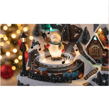 VILLA NAVIDEÑA MUÑECO NIEVE Y TREN GIRATORIOS ANIMADOS LUZ LED - 3