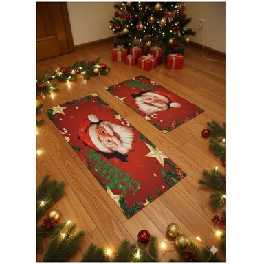 SET ALFOMBRAS DECORATIVAS NAVIDEÑAS 2 PZAS PAPA NOEL