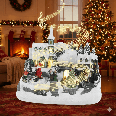 VILLA NAVIDEÑA PAPA NOEL Y ÁRBOL GIRATORIOS ANIMADOS LUZ LED