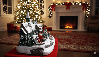 VILLA NAVIDEÑA PAPA NOEL Y ÁRBOL GIRATORIOS ANIMADOS LUZ LED - 2