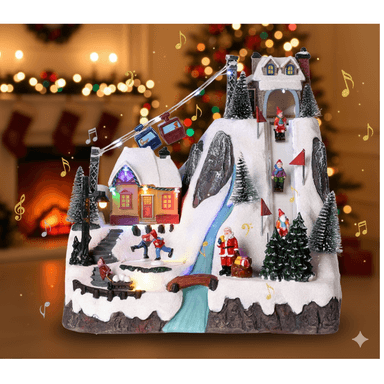 VILLA NAVIDEÑA ESQUIADORES Y PATINADORES MUSICAL ANIMADOS LUZ LED