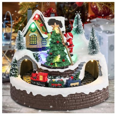 VILLA NAVIDEÑA ÁRBOL TREN GIRATORIO MUSICAL ANIMADOS LUZ LED