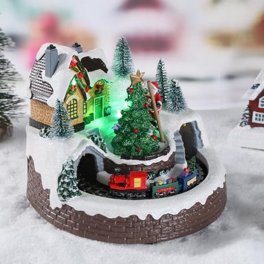 VILLA NAVIDEÑA ÁRBOL TREN GIRATORIO MUSICAL ANIMADOS LUZ LED - 4