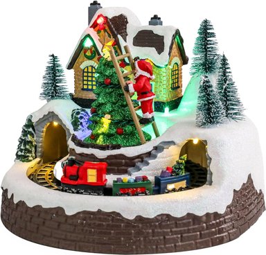 VILLA NAVIDEÑA ÁRBOL TREN GIRATORIO MUSICAL ANIMADOS LUZ LED - 5