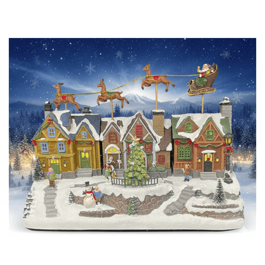 VILLA NAVIDEÑA PAPÁ NOEL 3 RENOS ÁRBOL GIRATORIO MUSICAL LUZ LED