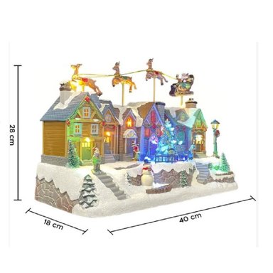 VILLA NAVIDEÑA PAPÁ NOEL 3 RENOS ÁRBOL GIRATORIO MUSICAL LUZ LED - 2