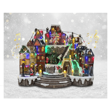 VILLA PUEBLO NAVIDEÑO ÁRBOL TREN Y CARRUSEL GIRATORIO MUSICAL LUZ LED - 2