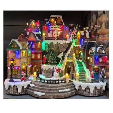 VILLA PUEBLO NAVIDEÑO ÁRBOL TREN Y CARRUSEL GIRATORIO MUSICAL LUZ LED - 3