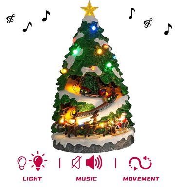 VILLA ÁRBOL NAVIDEÑO TRENES GIRATORIOS TRINEO PAPA NOEL MUSICAL LUCES