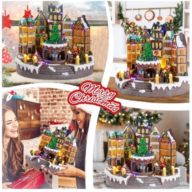 VILLA PUEBLO NAVIDEÑO ÁRBOL Y PATINADORES GIRATORIOS MUSICAL LUZ LED - 2