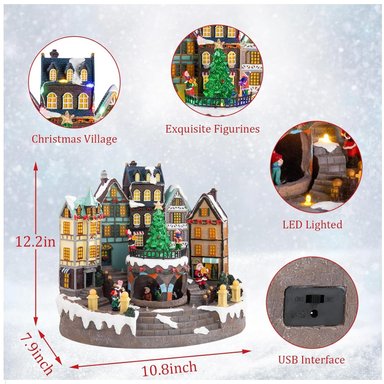 VILLA PUEBLO NAVIDEÑO ÁRBOL Y PATINADORES GIRATORIOS MUSICAL LUZ LED - 3