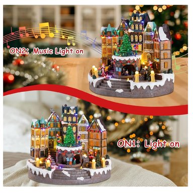 VILLA PUEBLO NAVIDEÑO ÁRBOL Y PATINADORES GIRATORIOS MUSICAL LUZ LED - 4